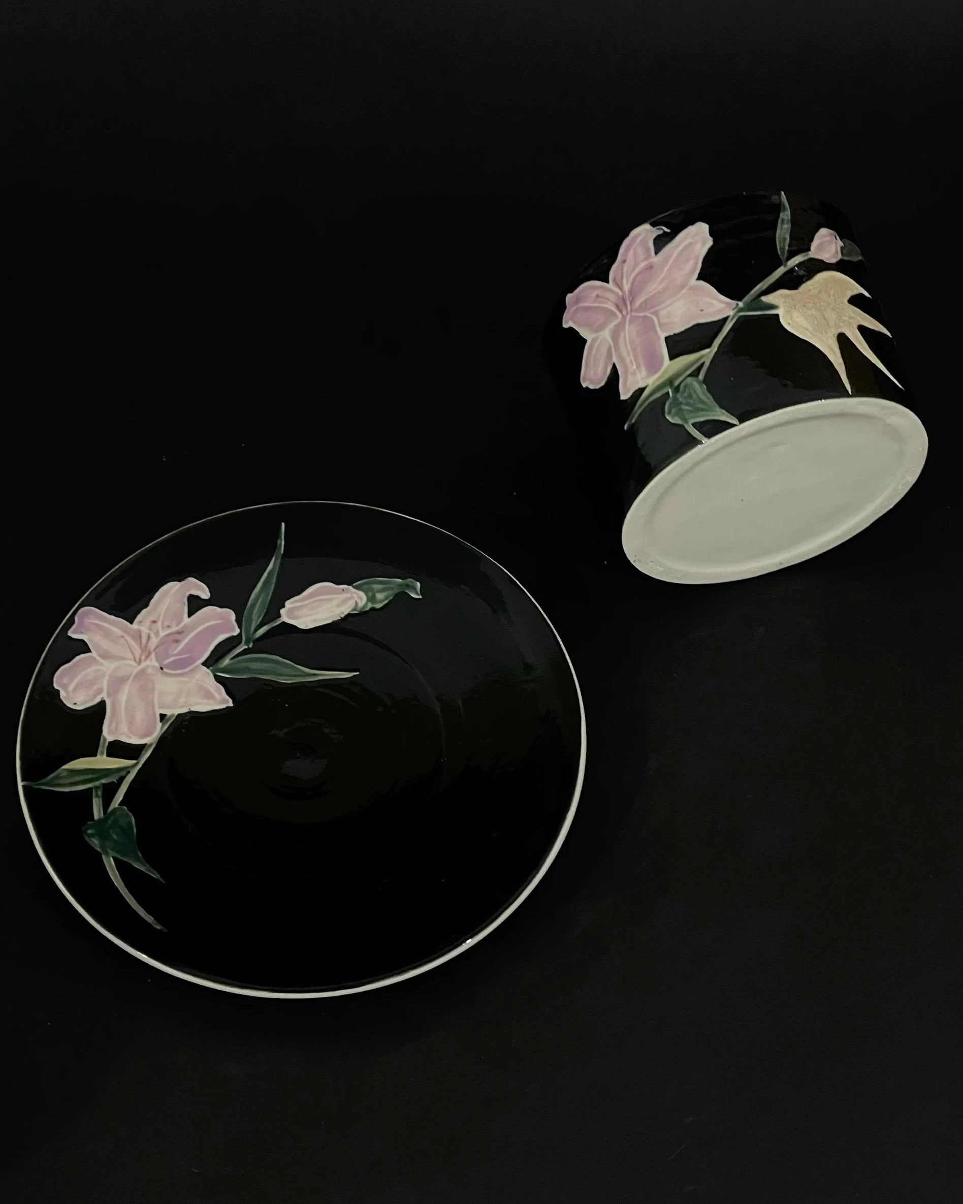 Butterfly Dream Ceramic Coffee Cup & Saucer Set – Black | Hand-painted Untable 1