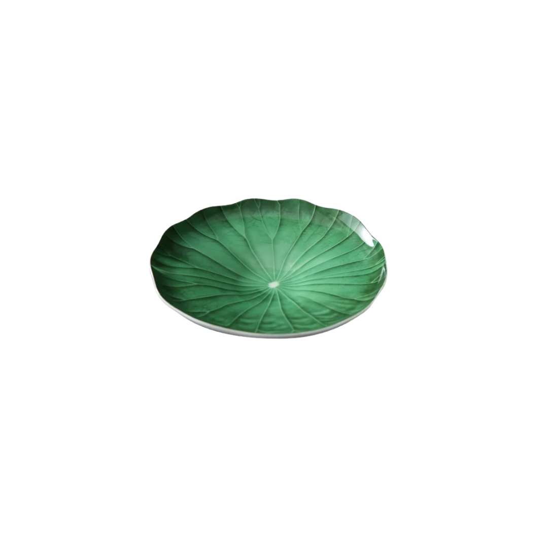 Green Lotus Leaf Ceramic Plate Untable