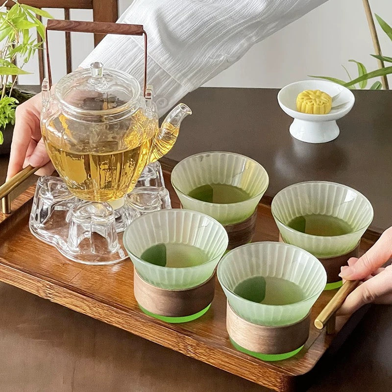 Gradient Fluted Glass Cup | Bamboo Sleeve