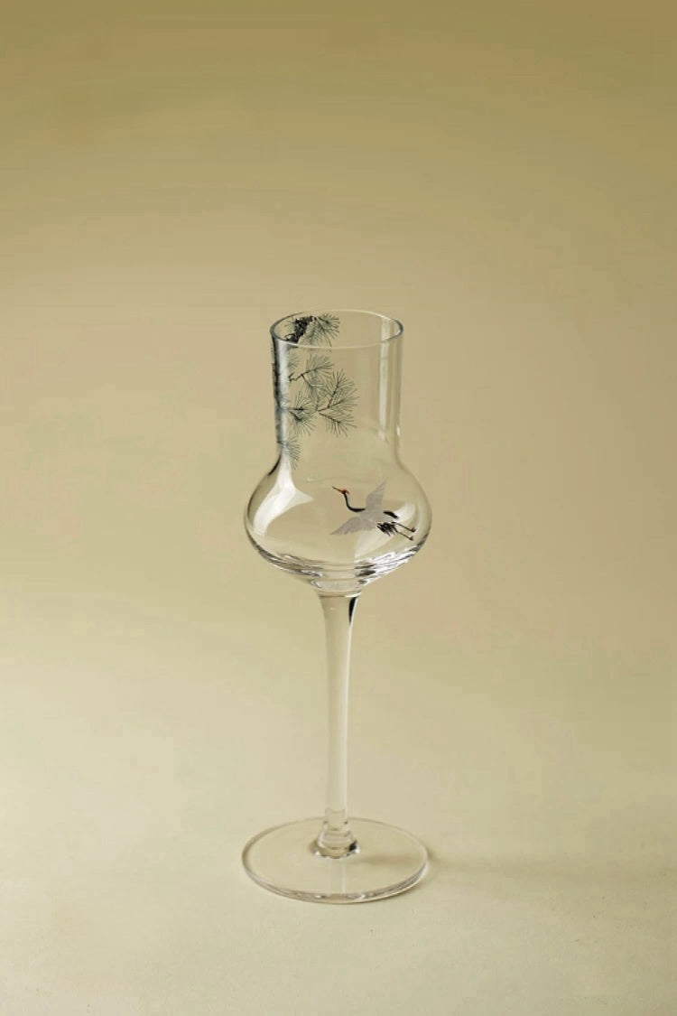 里作新中式墨彩仙鹤高足主人杯精致手工创意透明茶杯功夫茶具单杯｜青松皓鹤-茶艺杯