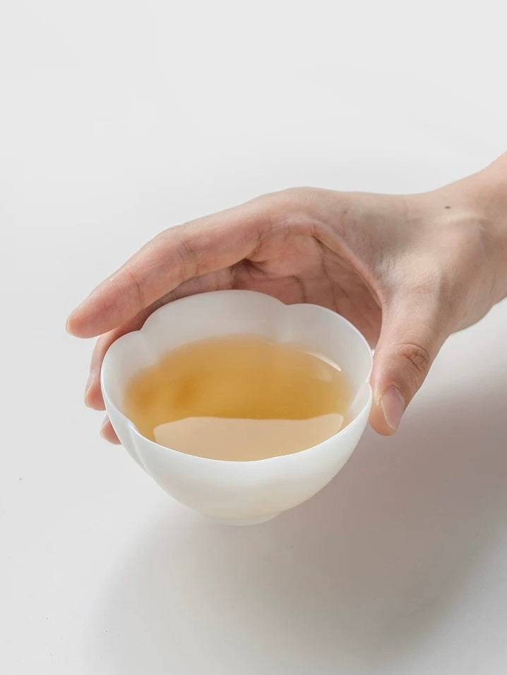 100ML羊脂玉瓷花口杯茶杯主人杯素烧茶具送礼冰种玉瓷陶瓷德化