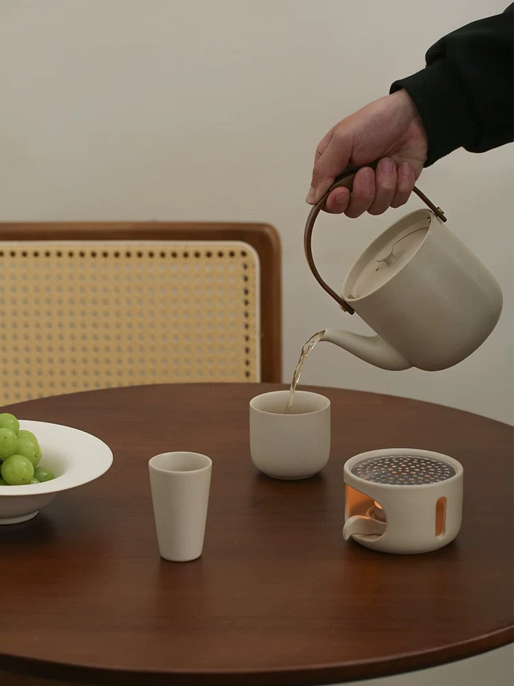 宜集堂INS中古提梁茶壶套装陶瓷温茶围炉小型泡茶大容量家用茶具 Tea Song茶壶__一壶两杯_卡其灰