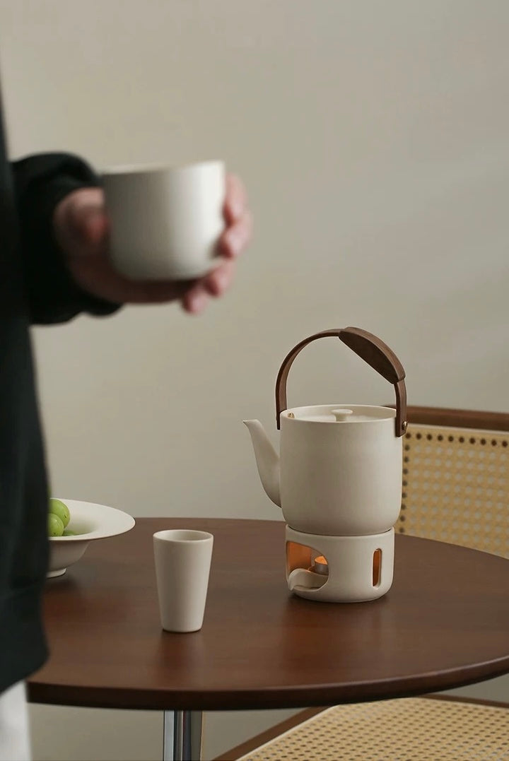 宜集堂INS中古提梁茶壶套装陶瓷温茶围炉小型泡茶大容量家用茶具 Tea Song茶壶__一壶两杯_卡其灰