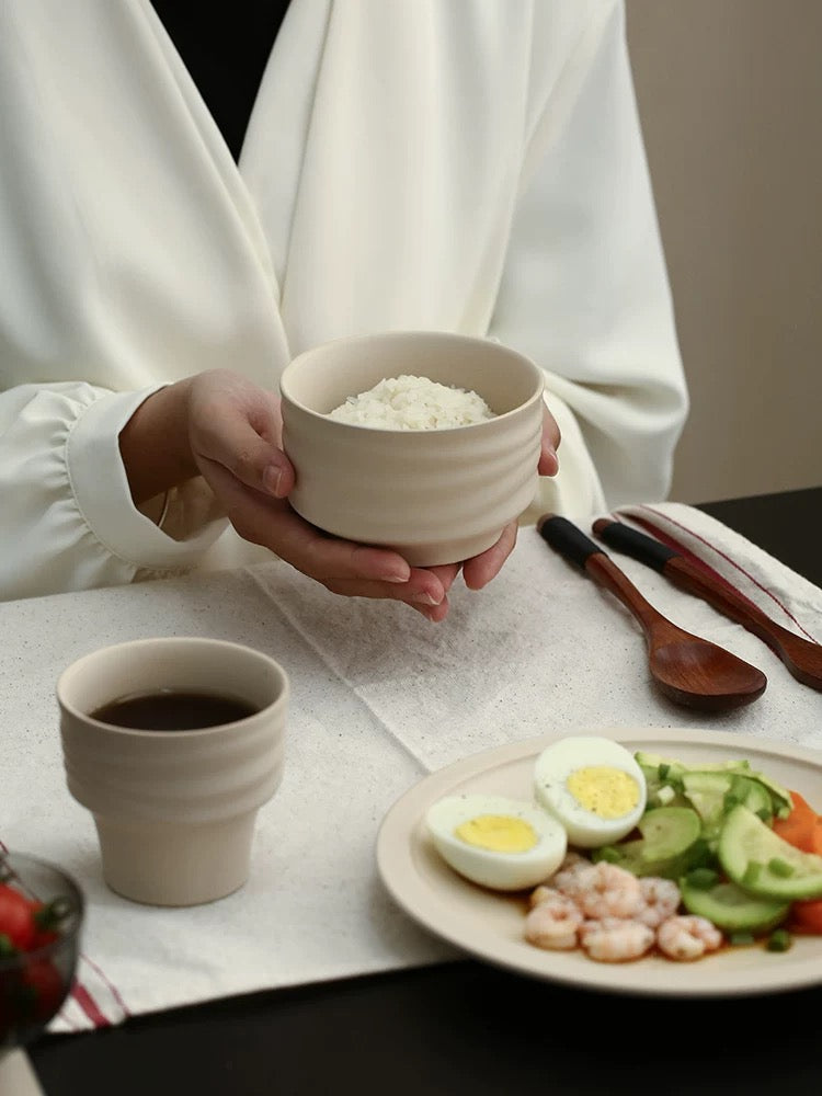 宜集堂INS中古一人食精致餐具套装陶瓷仪式感盘子杯子碗日式家用 川江一人食餐具套装