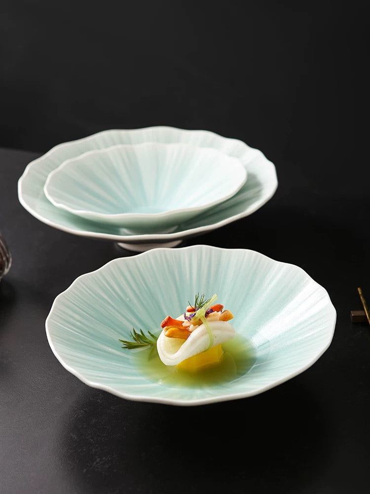 ｜茹雪｜《线纹多角碗》个性商用盘子陶瓷冷菜盘特色酒店意境菜盘