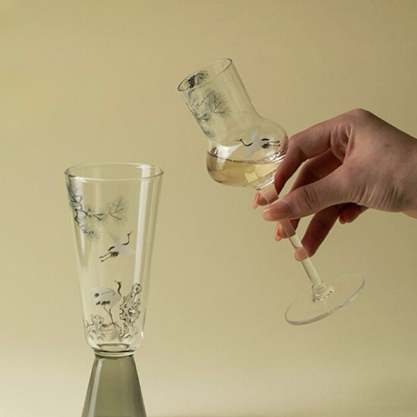 Pine & Crane Stemmed Glass | Handblown Glass – 100 ml Untable 1