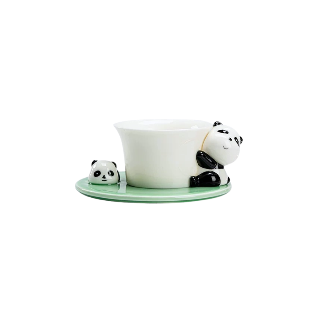 三济原创可爱创意熊猫马克杯家用陶瓷茶杯咖啡杯水杯生日伴手礼物｜熊猫咖啡杯（荷青）