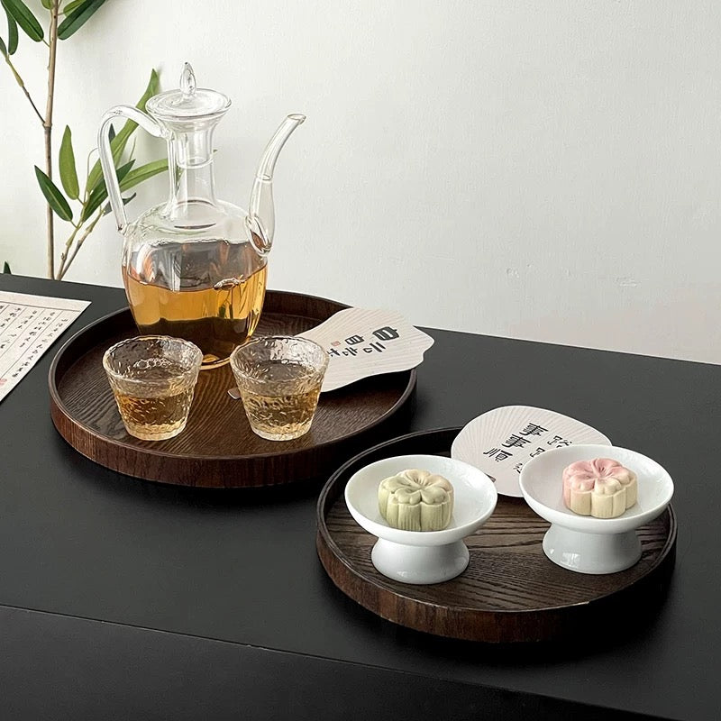 Walnut Round Wooden Tray Untable 1