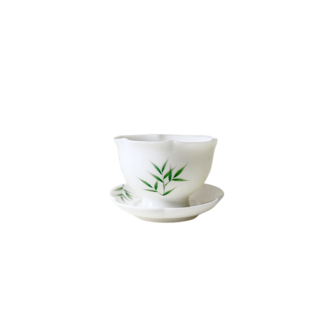 里作 玉瓷手绘青竹花口茶杯功夫茶具高颜值主人杯女士个人品茗杯 花口杯